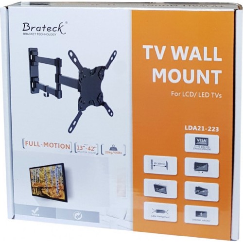 ΒΑΣΗ TV LCD BRATECK LDA21-223 13"-42" 20kg ΜΕ ΜΟΝΟ ΤΗΛΕΣΚΟΠΙΚΟ ΒΡΑΧΙΟΝΑ BLACK